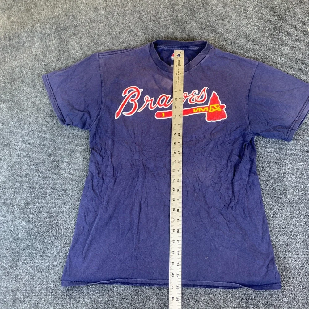 VTG Majestic Atlanta Braves T-Shirt Mens Medium Navy Blue Graphic Short Sleeve